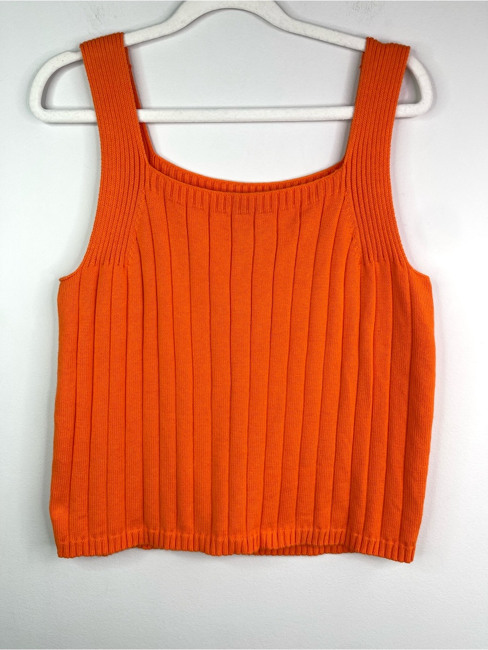 Vintage Rafaella Ribbed Square-Neck Knit Tank Top - Orange 100% Cotton Size L
